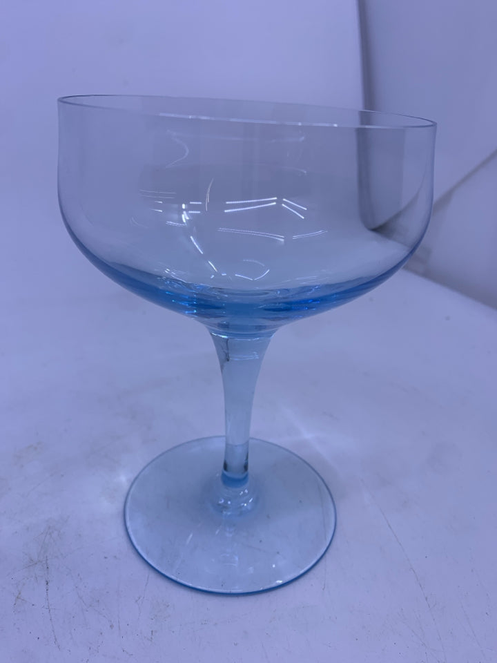 4 BLUE COUPE COCKTAIL GLASSES.