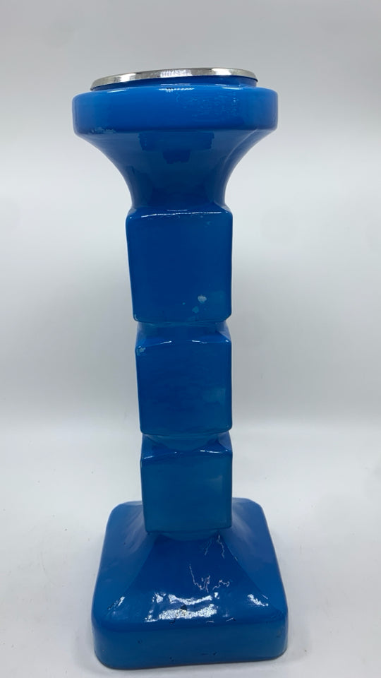 LT BLUE PILLAR CANDLE HOLDER.