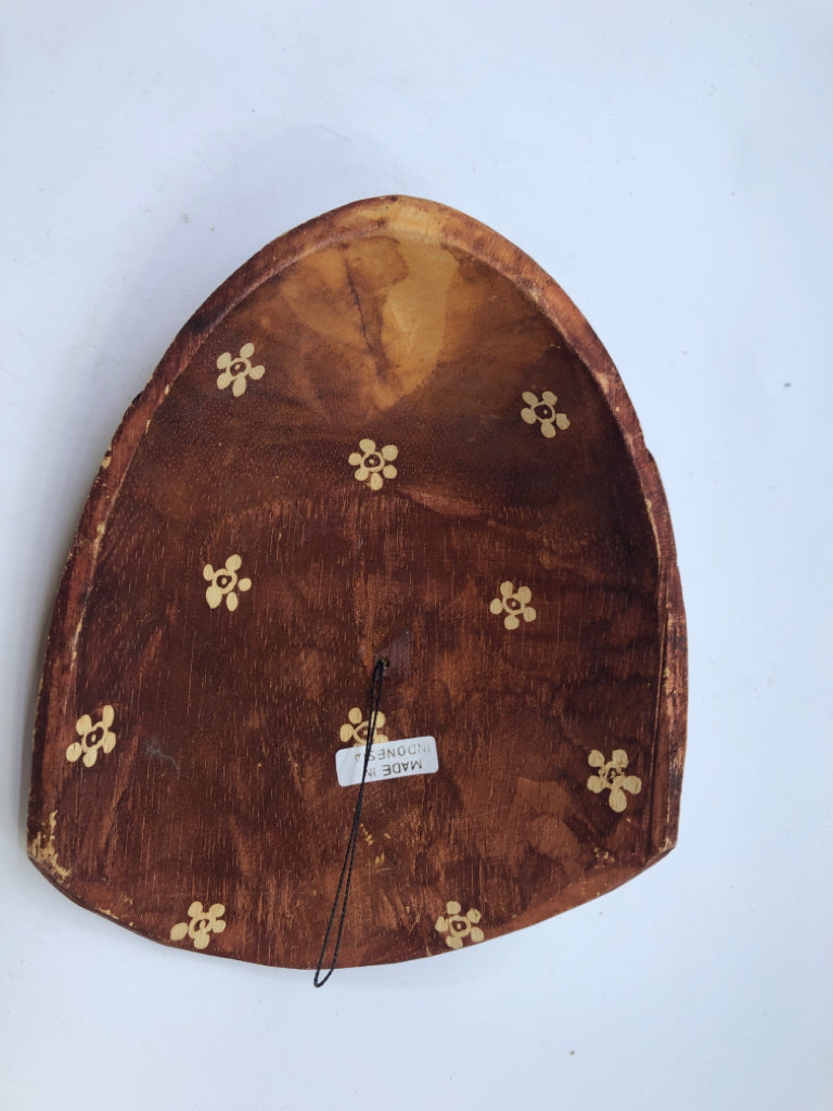 MAROON CARVED MASK WALL HANGING.