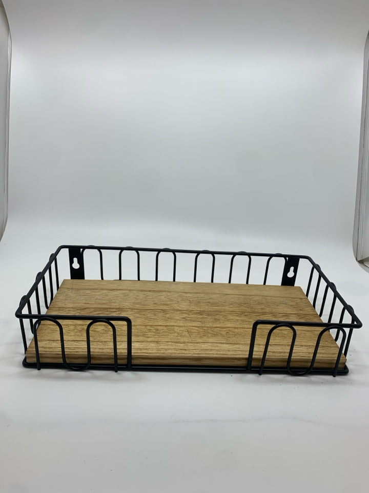 SM METAL & WOOD HANGING WALL SHELF W/BAG OF HARDWARE.