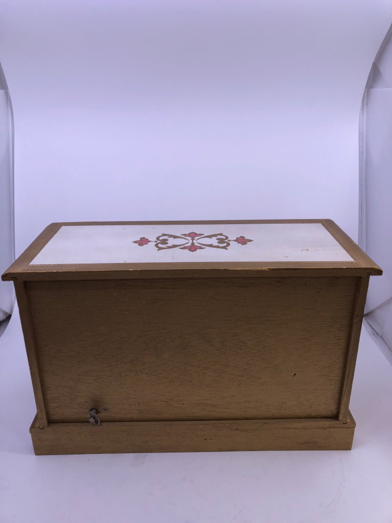 VTG GOLD RED PATTERN MUSIC/JEWELRY BOX.