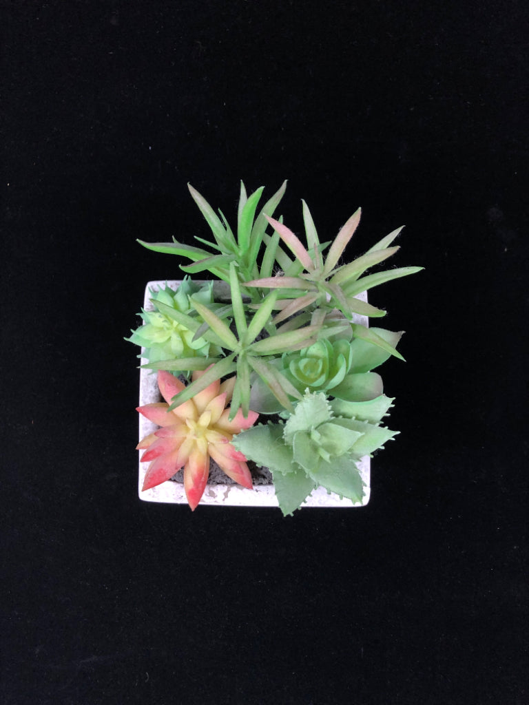 FAUX SUCCULENT IN WHITE CERAMIC BLOCK.