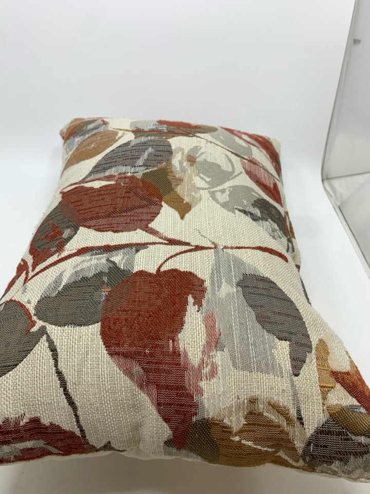 RED & GRAY LEAF FABRIC PILLOW.