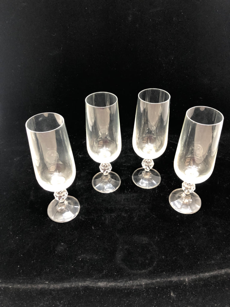 4 CHAMPAGNE GLASSES W/BALL STEM.