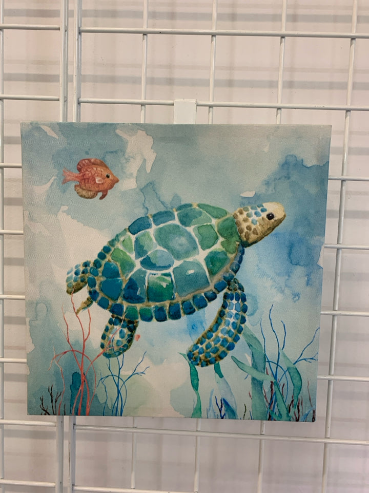 SEA TURTLE & FISH SWIMMING CANVAS.