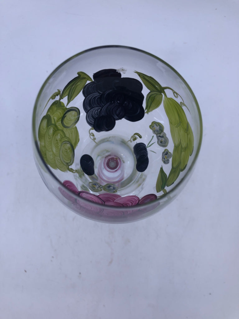 2 GRAPE PAINTED WINE GLASSES.