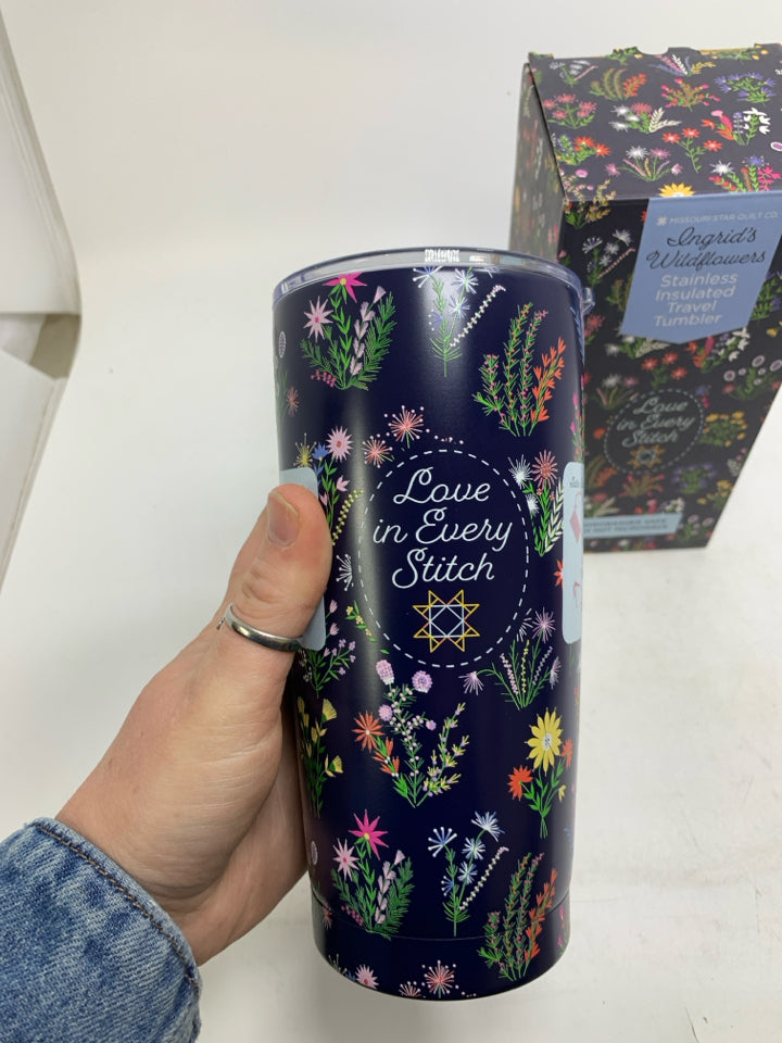 NIB MISSOURI QUILT CO WILDFLOWER TRAVEL TUMBLER.