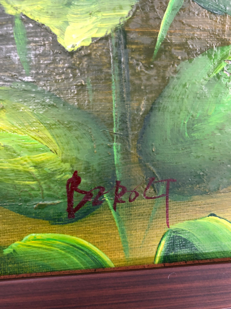 FRAMED SUNFLOWER FIELD PAINTING.