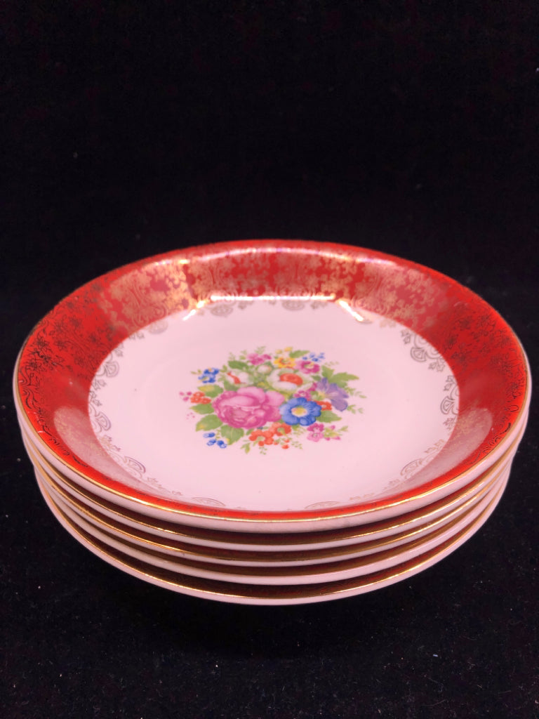 38 PC VTG RED W GOLD ACCENTS AND FLORAL SERV FOR 4.