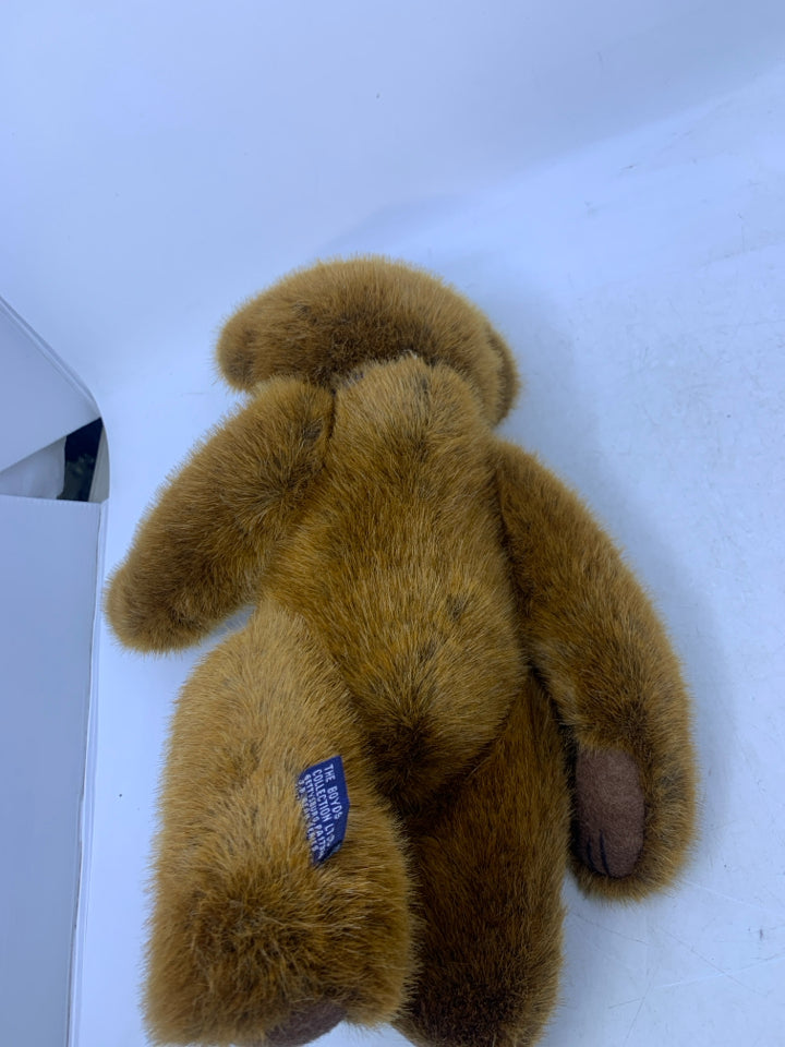 CARMEL BEAR W/ BLUE PLAID BOW.