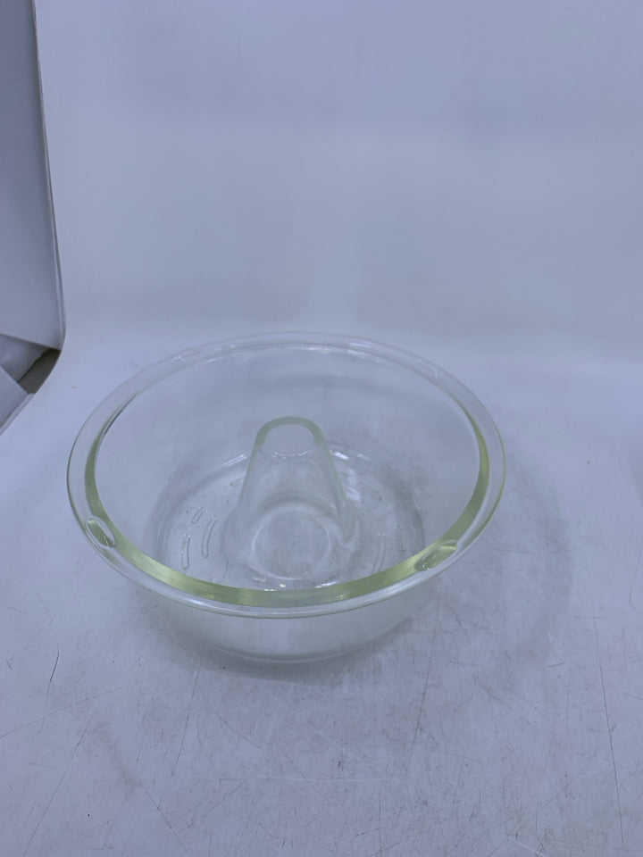 VTG CLEAR GLASS TUBE BUNDT CAKE PAN.