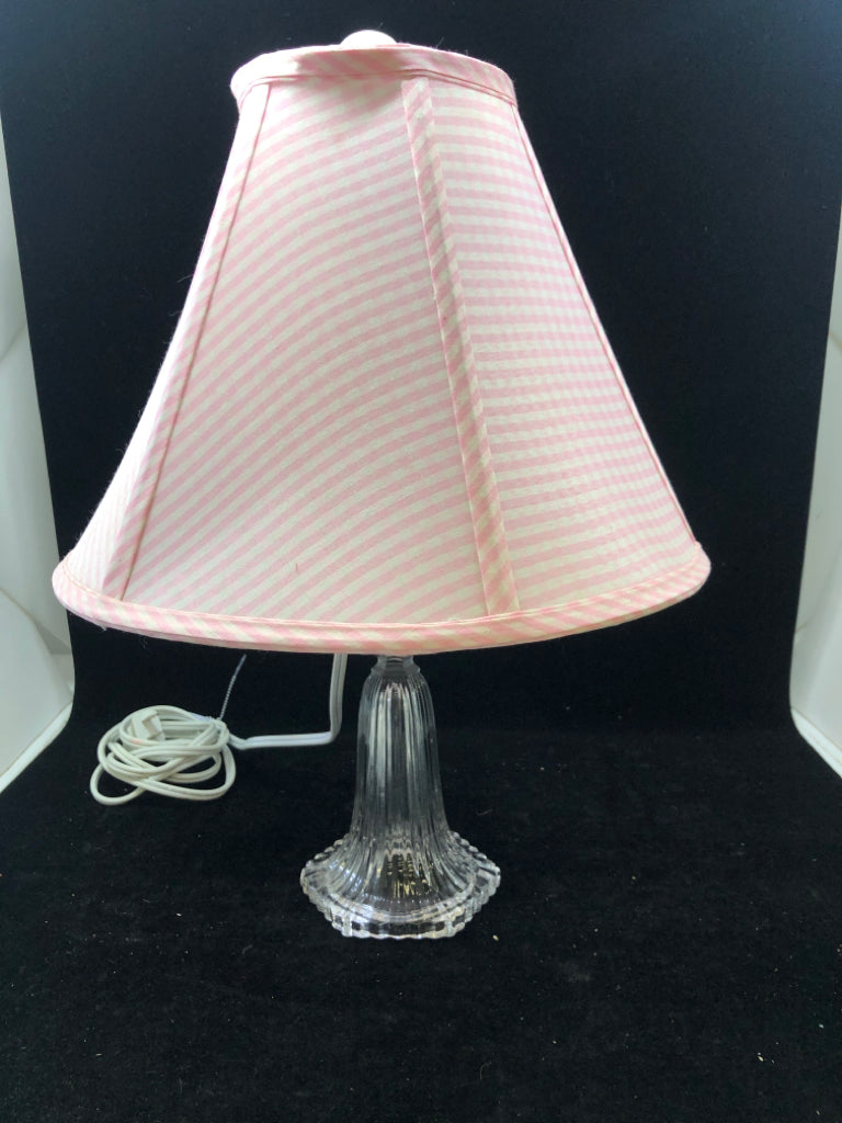 GLASS VASE W/ W/ PINK PLAID SHADE.