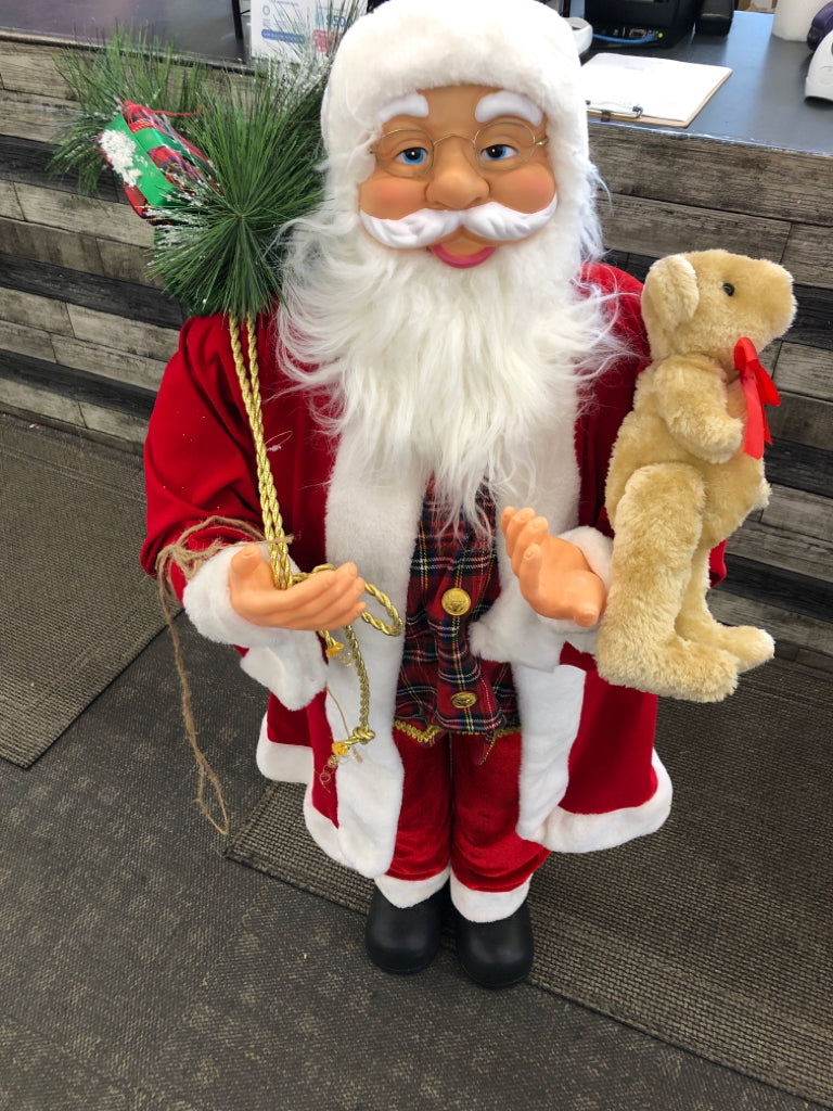 STANDING SANTA DECOR W/TEDDY BEAR.