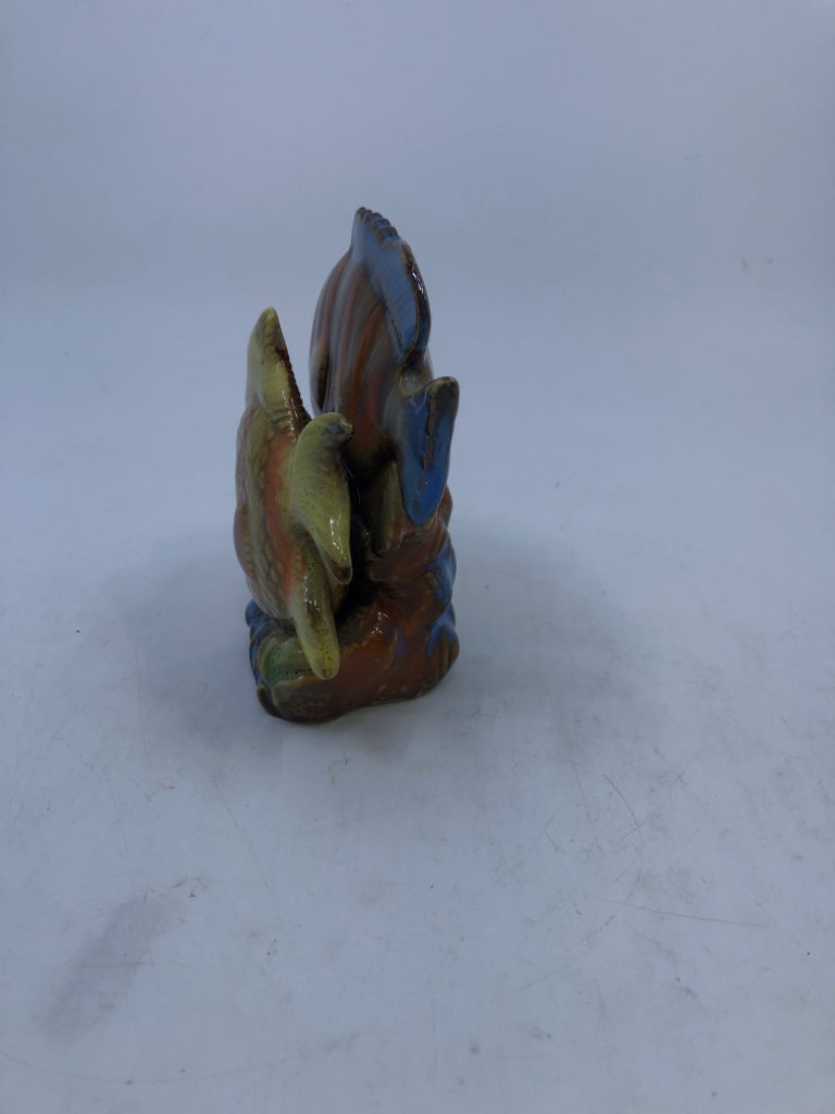 CERAMIC 2-FISH FIGURINE W/COLORFUL GLAZE.