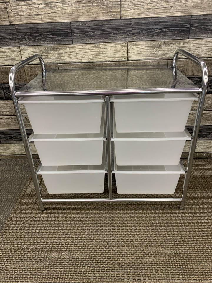 6-DRAWER SILVER PLASTIC ORGANIZER.