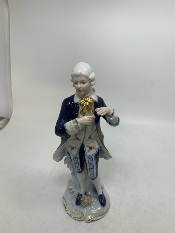 VICTORIAN MAN W/ COBALT BLUE COAT FIGURINE.