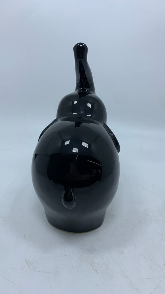 CERAMIC BLACK ELEPHANT SCULPTURE.