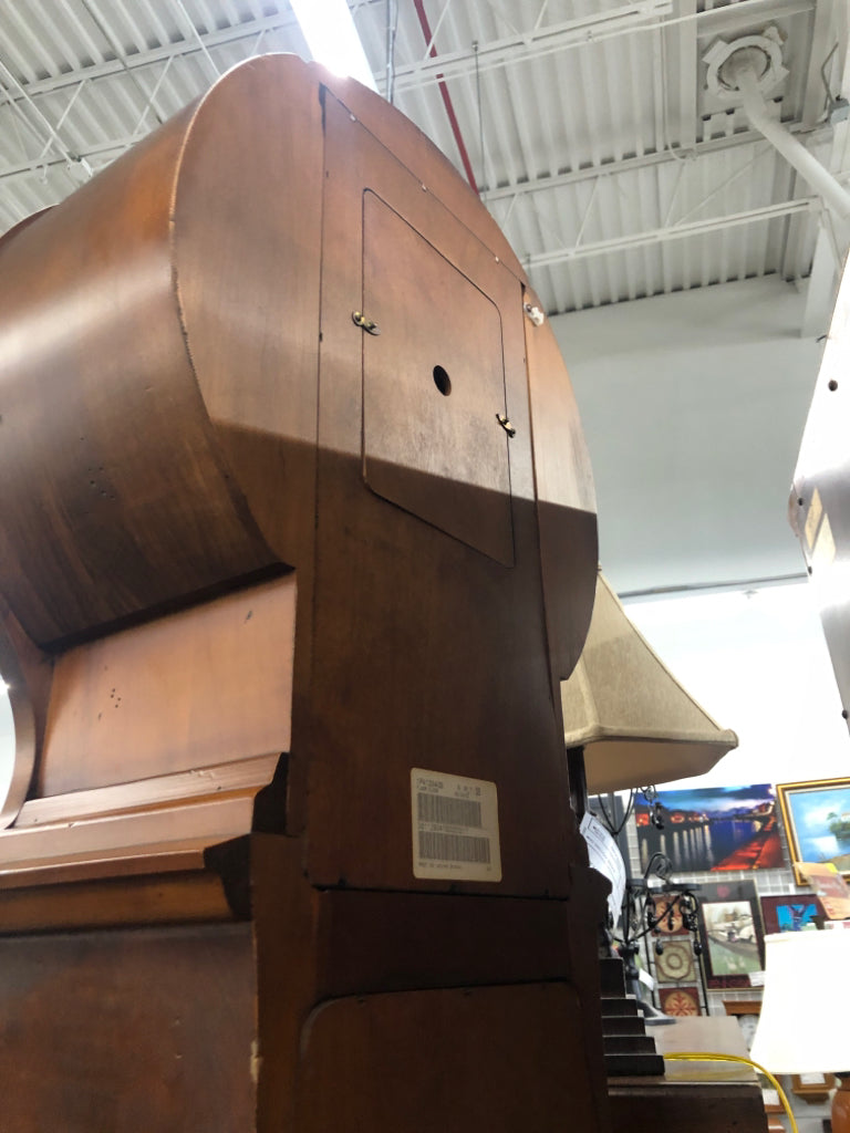 ETHAN ALLEN BOMBE-STYLE CHERRY WOOD GRANDFATHER CLOCK.