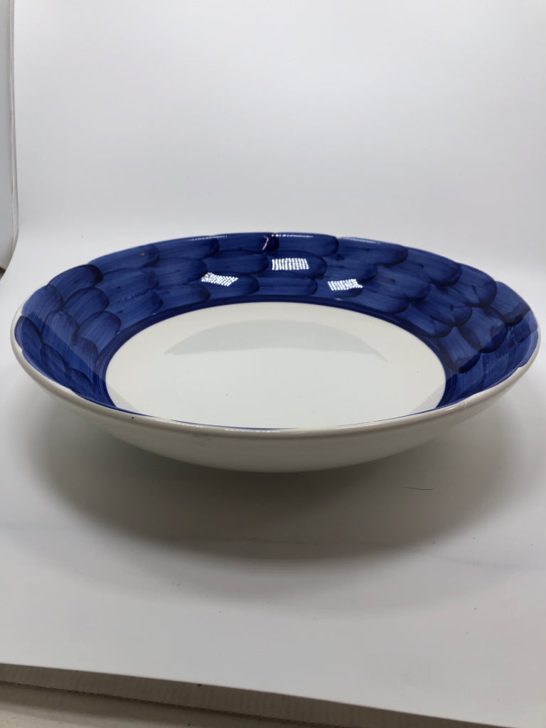 BLUE PAINTED ITALIAN SERVING BOWL.