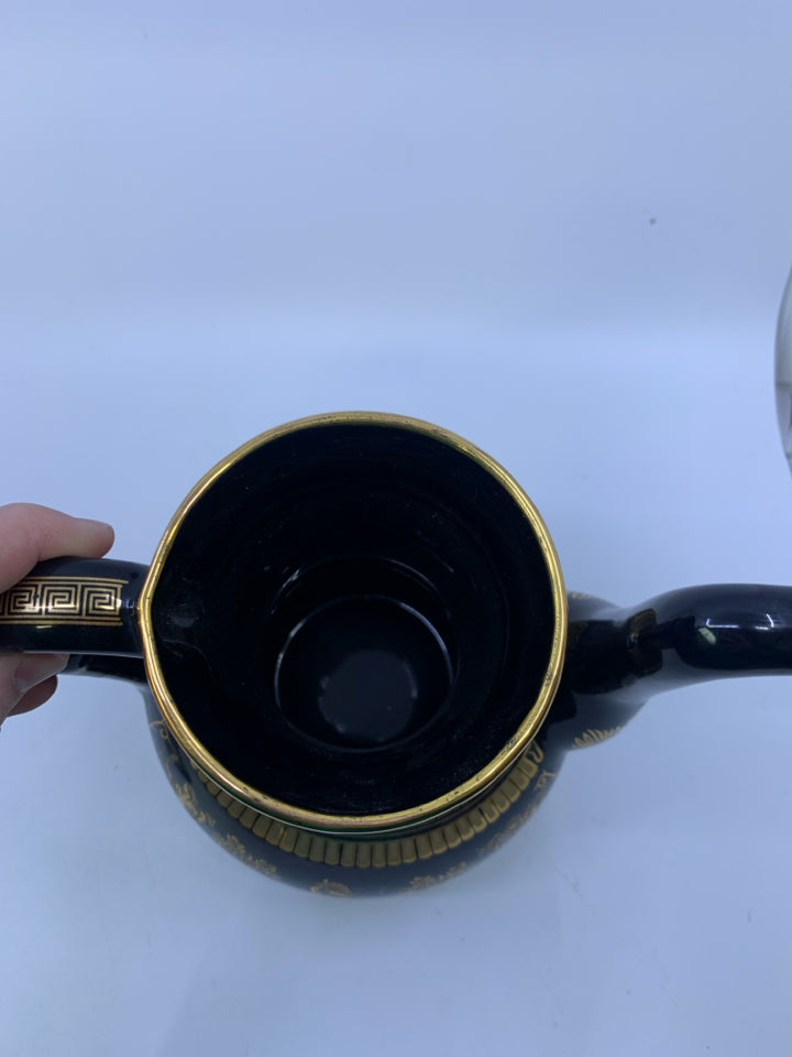 VTG BLACK/ 24K GOLD GREEK MYTHOLOGY PATTERN COFFEE POT.