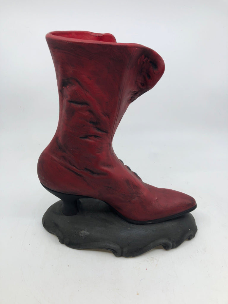 VICTORIAN RED BOOT VASE.