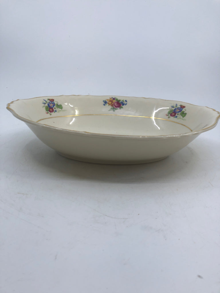 VTG OVAL SERVING BOWL W/ COLORFUL BOUQUET.