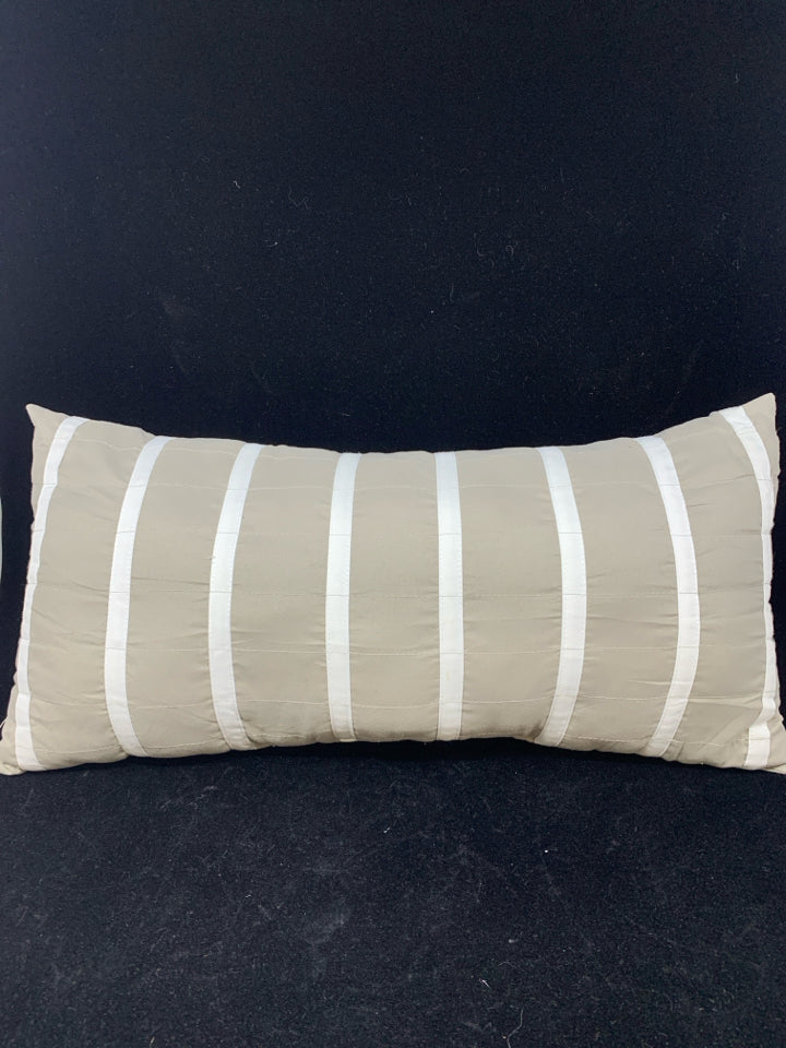 SKINNY GREY PILLOW W/ WHITE STRIPES.