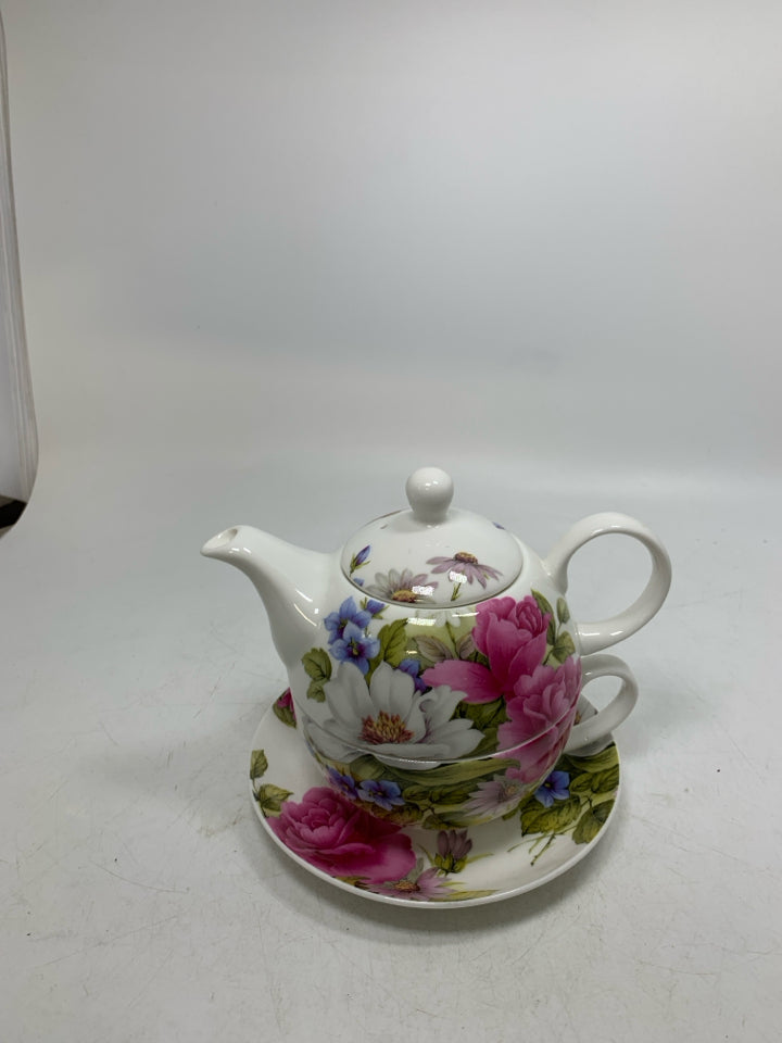 3 PC ASSORTED FLOWERS TEACUP/TEAPOT CUP.
