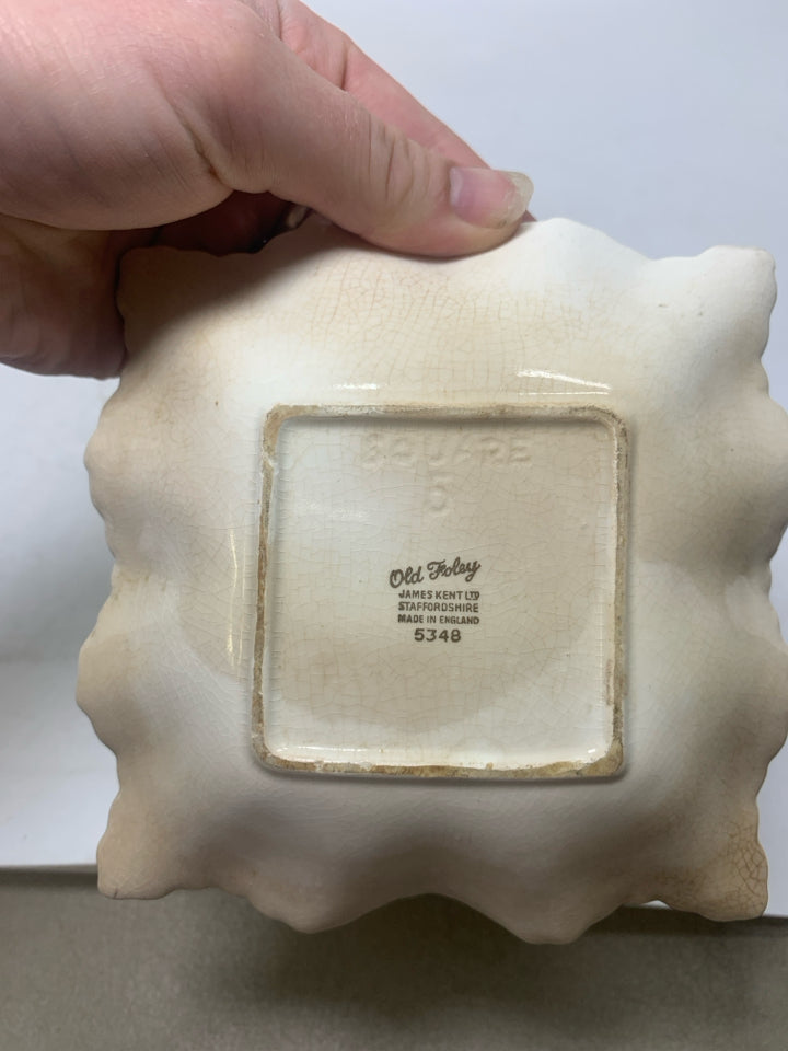 VTG OLD FOLEY SMALL SQUARE ROSE CENTER TRINKET DISH.
