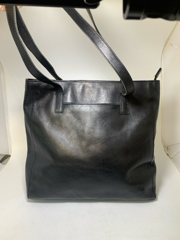 Patricia Nash Viana Black Leather Tote Bag w/ Exterior Pocket