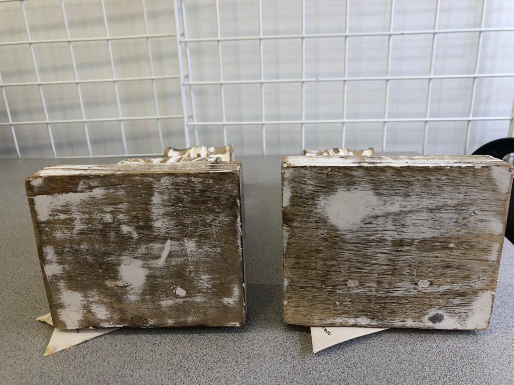 2 WHITE CARVED WALL SCONES.