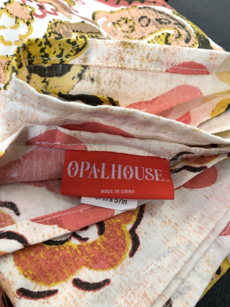OPALHOUSE PINK/RED/YELLOW TABLE CLOTH W/PINK TASSELS.