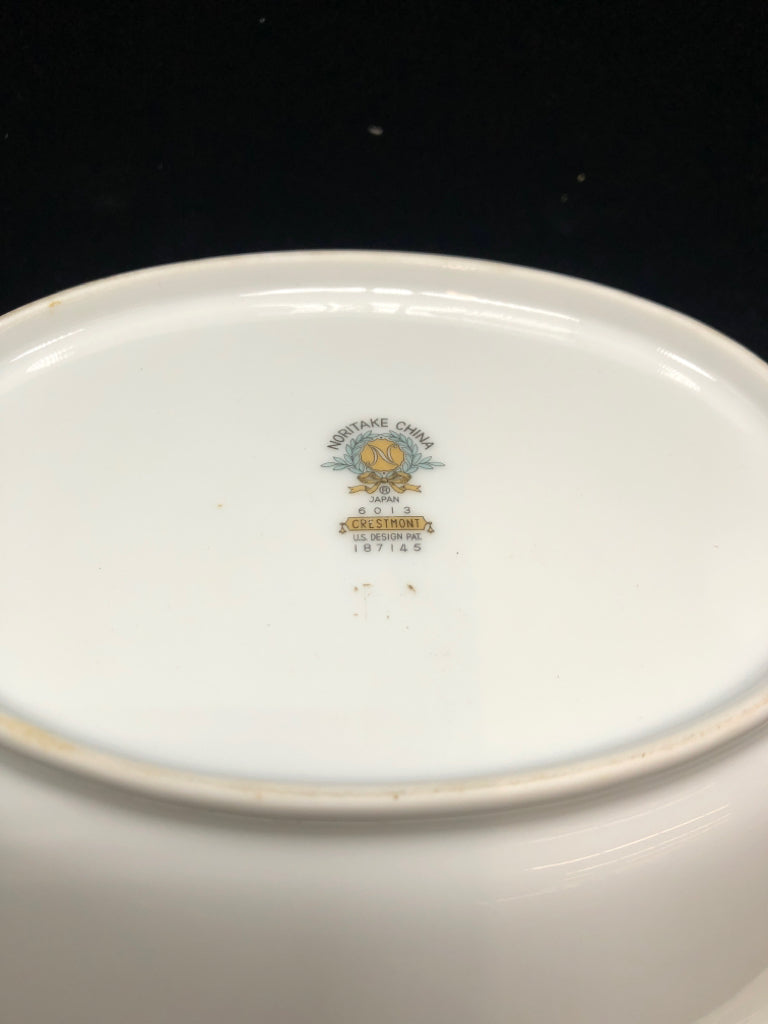 OVAL SERVING DISH W/SILVER+FLORAL RIM- CRESTMONT.
