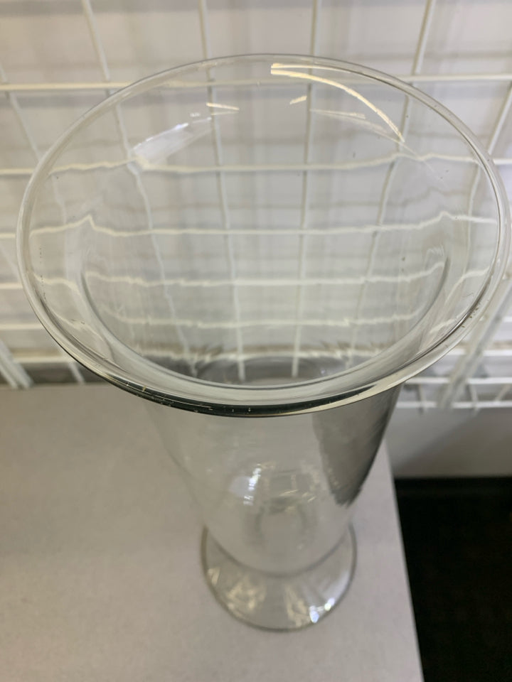 LARGE GLASS VASE/ CANDLE HOLDER W/LAYERED STEM.