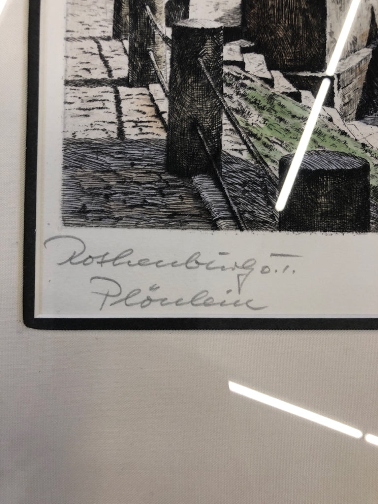 ROTHERBURG OB DER TAUBER BROWN WOOD FRAMED- SIGNED 21" X 18"