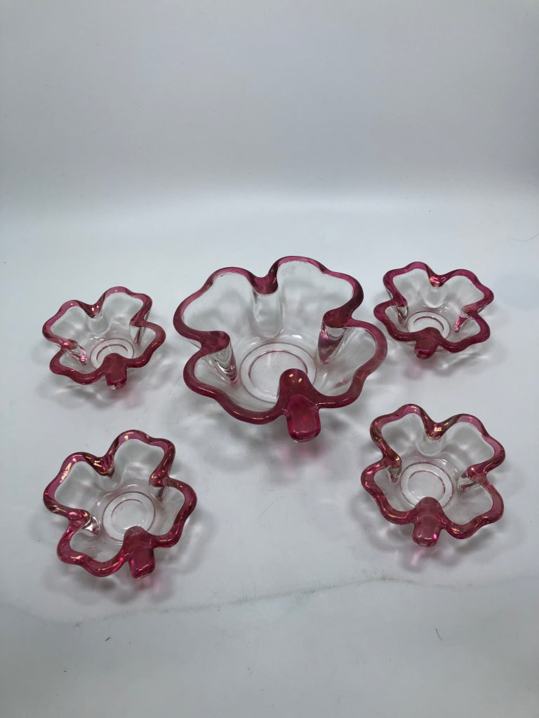 5PC PINK SHAMROCK BOWLS.