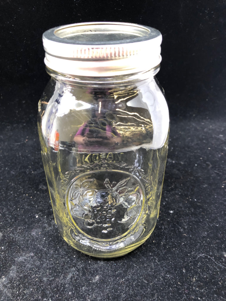LARGE BALL GLASS MASON JAR W/LID.
