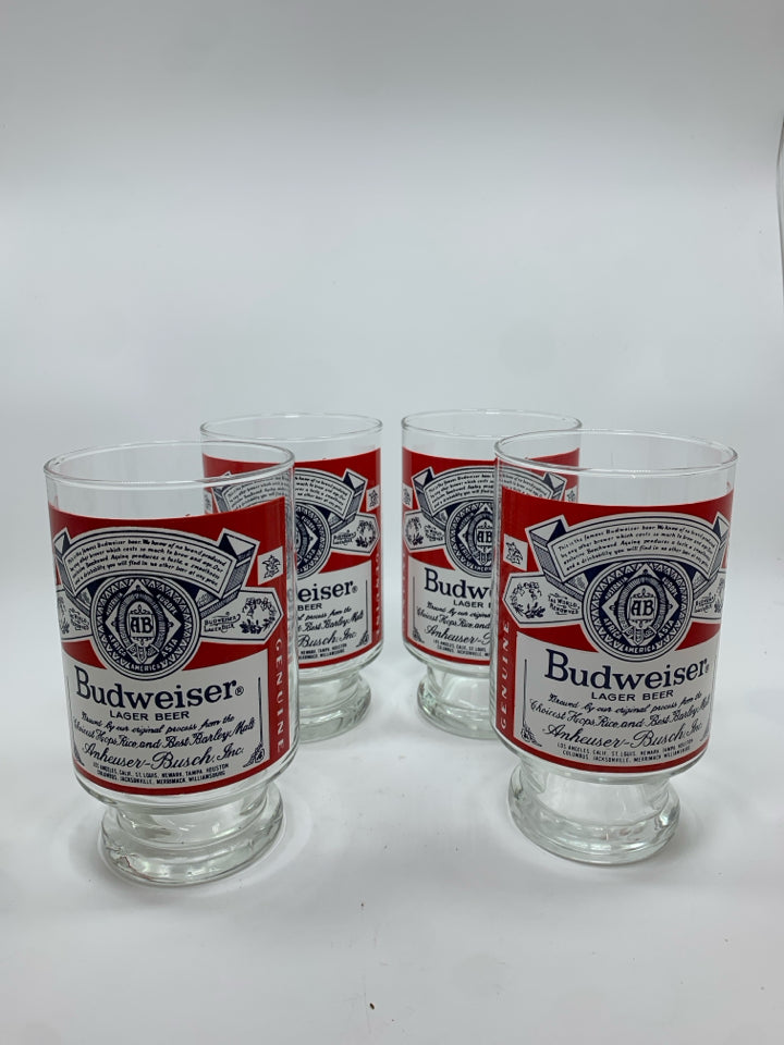 4 LARGE BUDWEISER GLASSES.