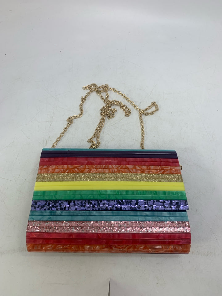 Kurt Geiger London Party Envelope Sparkle Rainbow Striped Clutch Purse