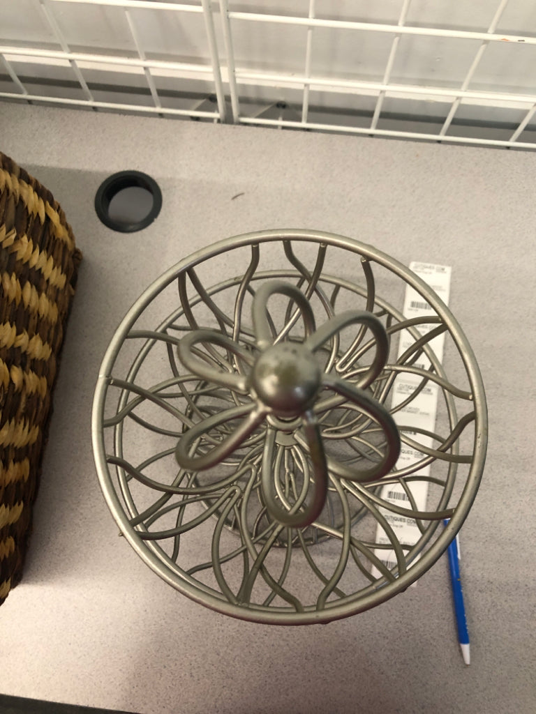 2-TIER GRAY METAL FRUIT BASKET.