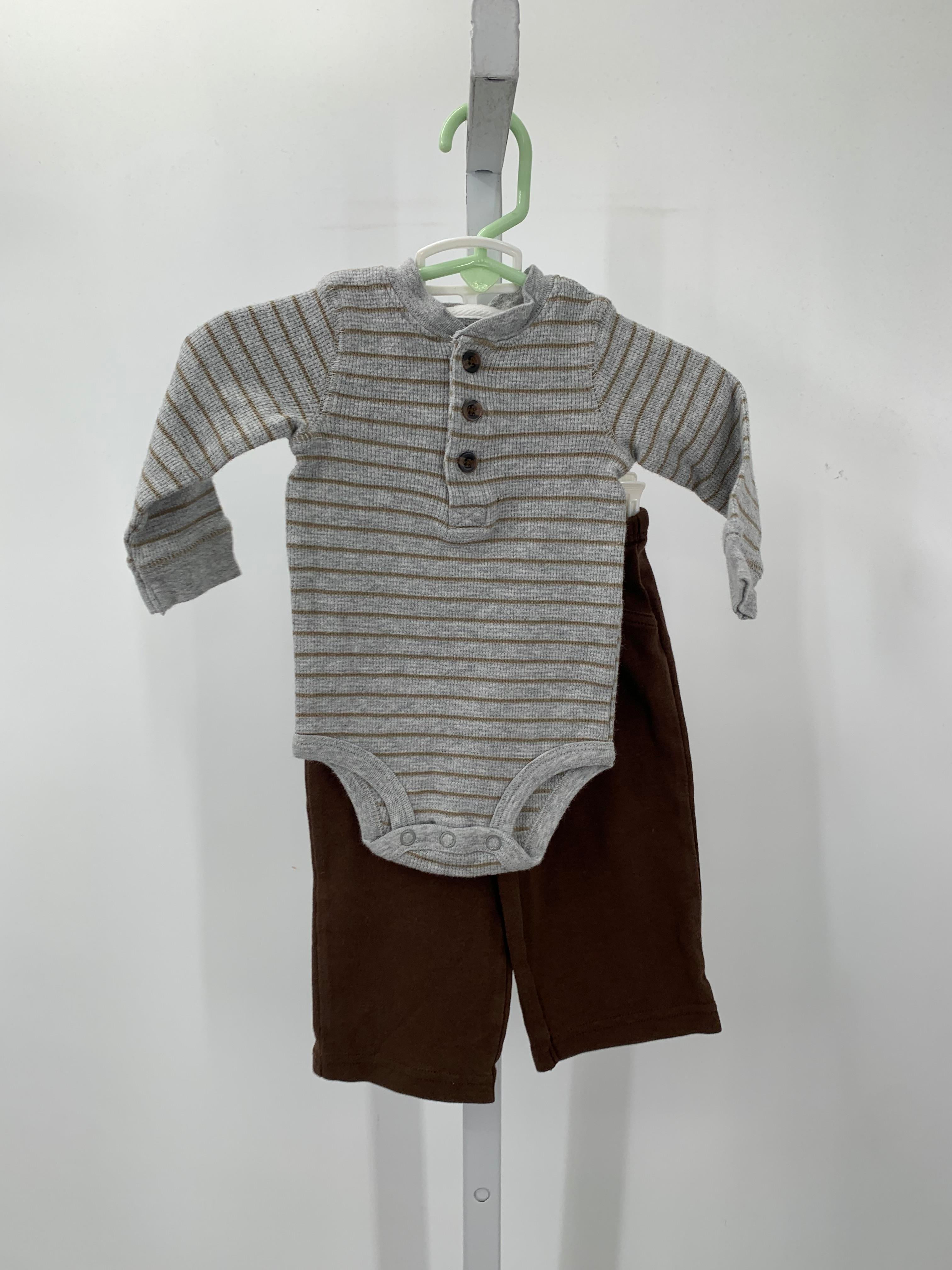 STRIPES WAFFLE KNIT TEE AND BROWN PANTS