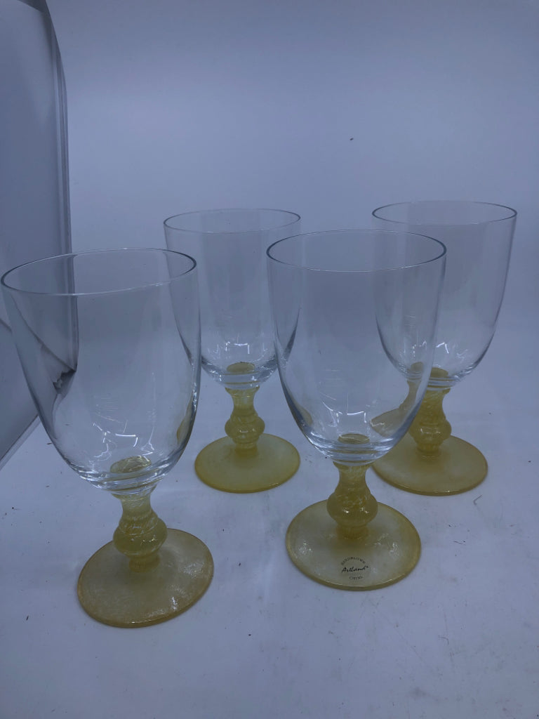 4 YELLOW FOOTED GOBLETS.
