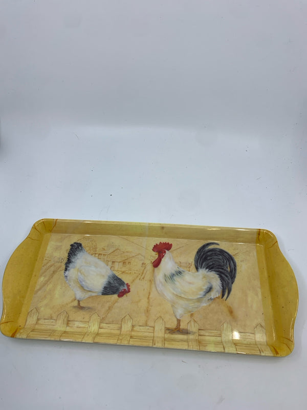 HOME ESSENTIALS YELLOW ROOSTER MELAMINE TRAY.