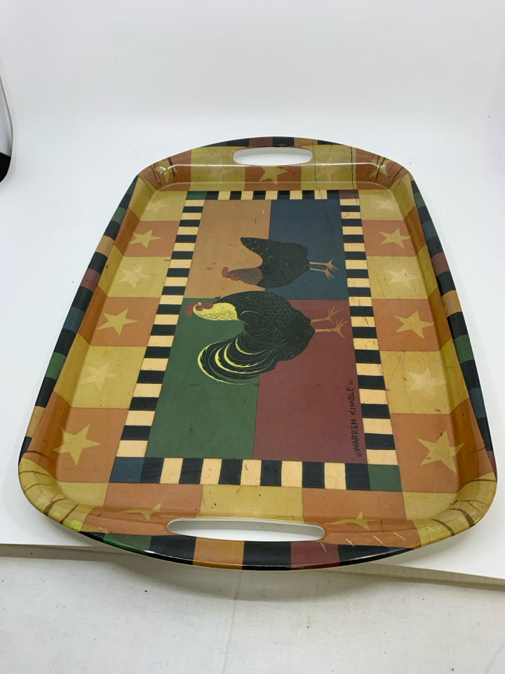 WARREN KIMBALL MULTI COLORED ROOSTER MELAMINE TRAY.