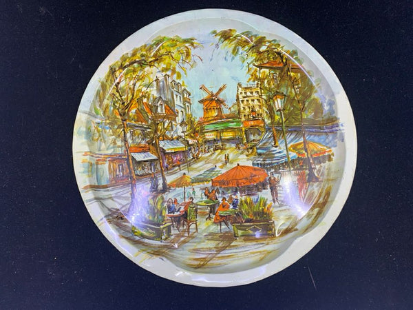 VTG DAHER DECORATED WARE CITYSCAPE METAL TRAY.