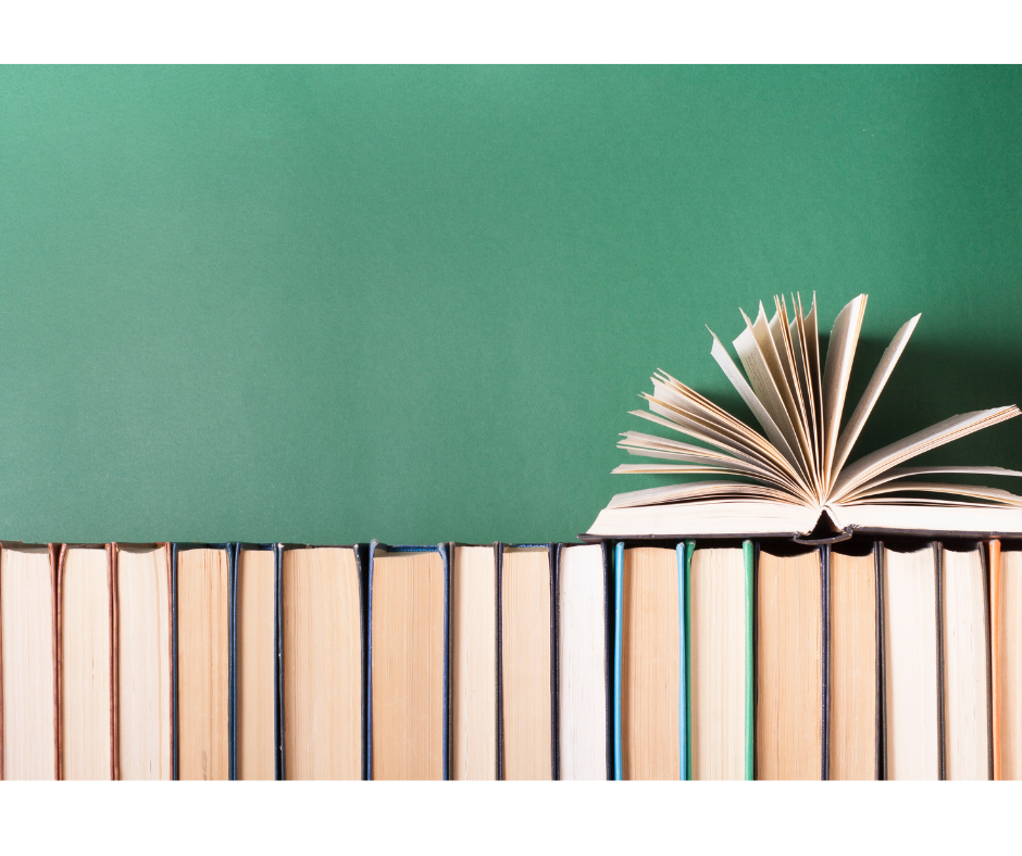 Row of books, used books, open book