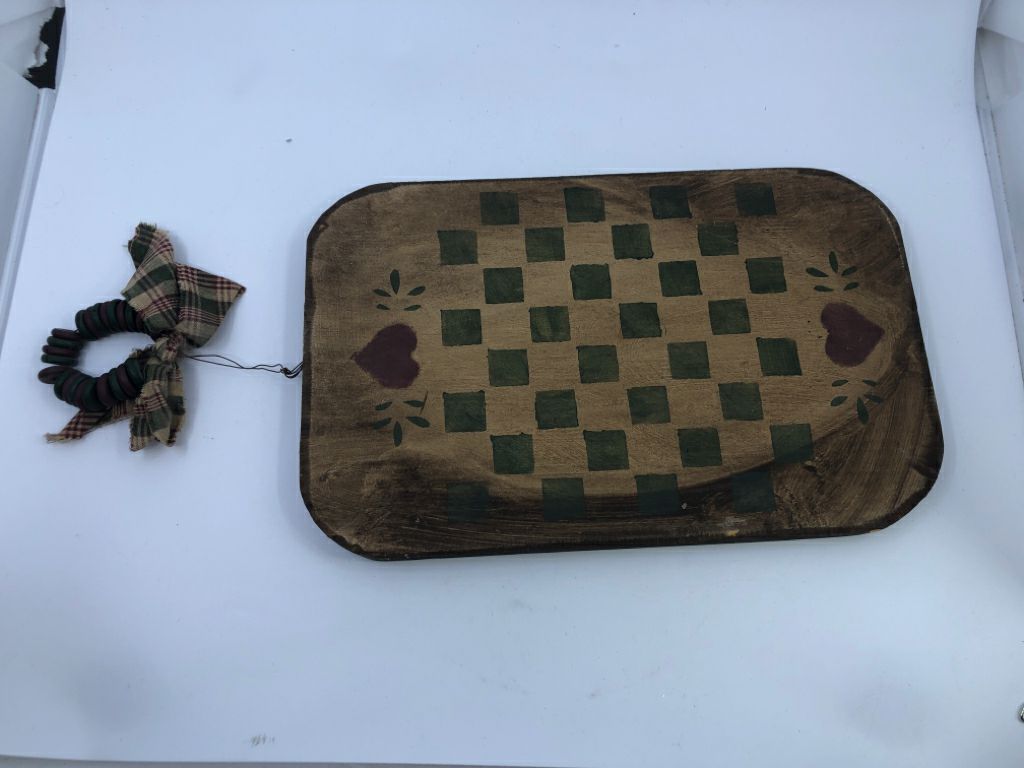 PRIMITIVE GREEN DECORATIVE CHECKER BOARD.