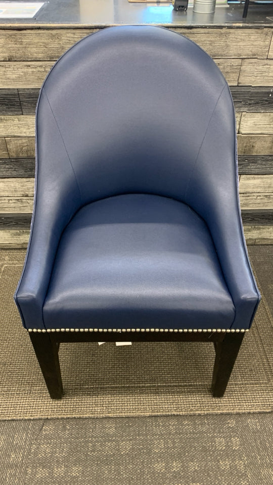 2 BLUE UPHOLSTERED CHAIRS.