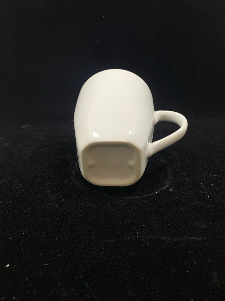 4 SQUARE BOTTOM WHITE CERAMIC MUGS.