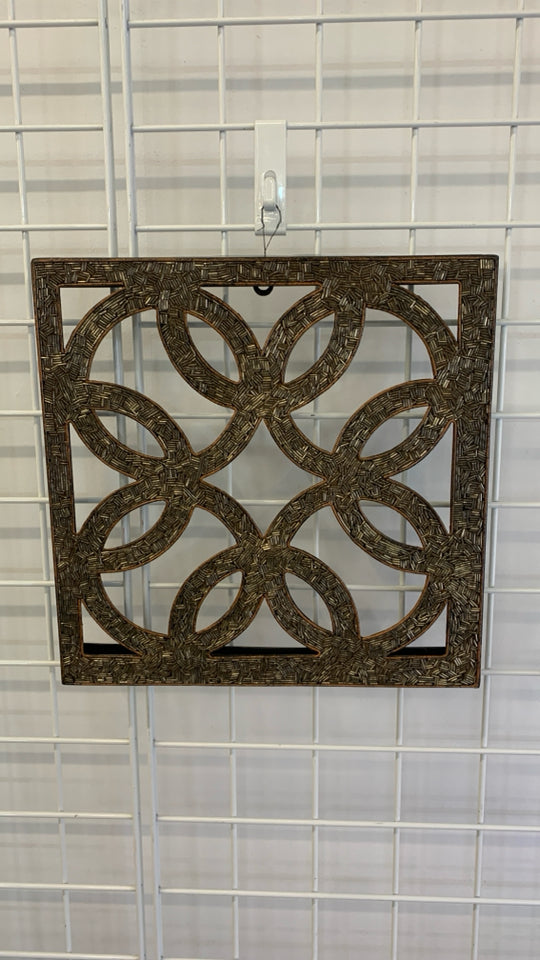 BEADED SCROLL WALL HANGING.